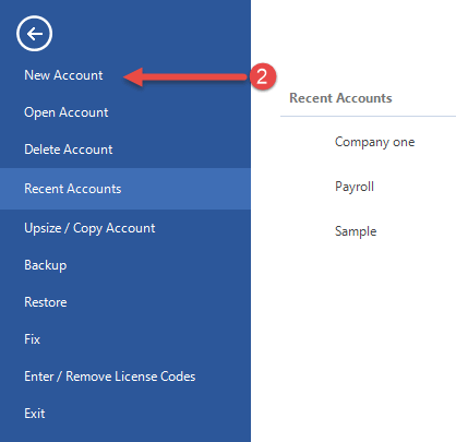 Select new account under file
